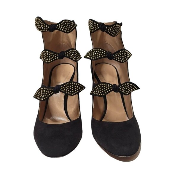 Chloé Mike Black Suede Studded Bow Cut-Out Heel Bootie - Picture 2 of 16